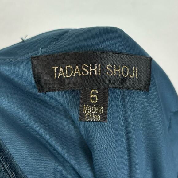 Tadashi Shoji Blue Paillette Embroidered Lace V-Neck Cap Sleeve Dress Size 6 - Picture 8 of 8